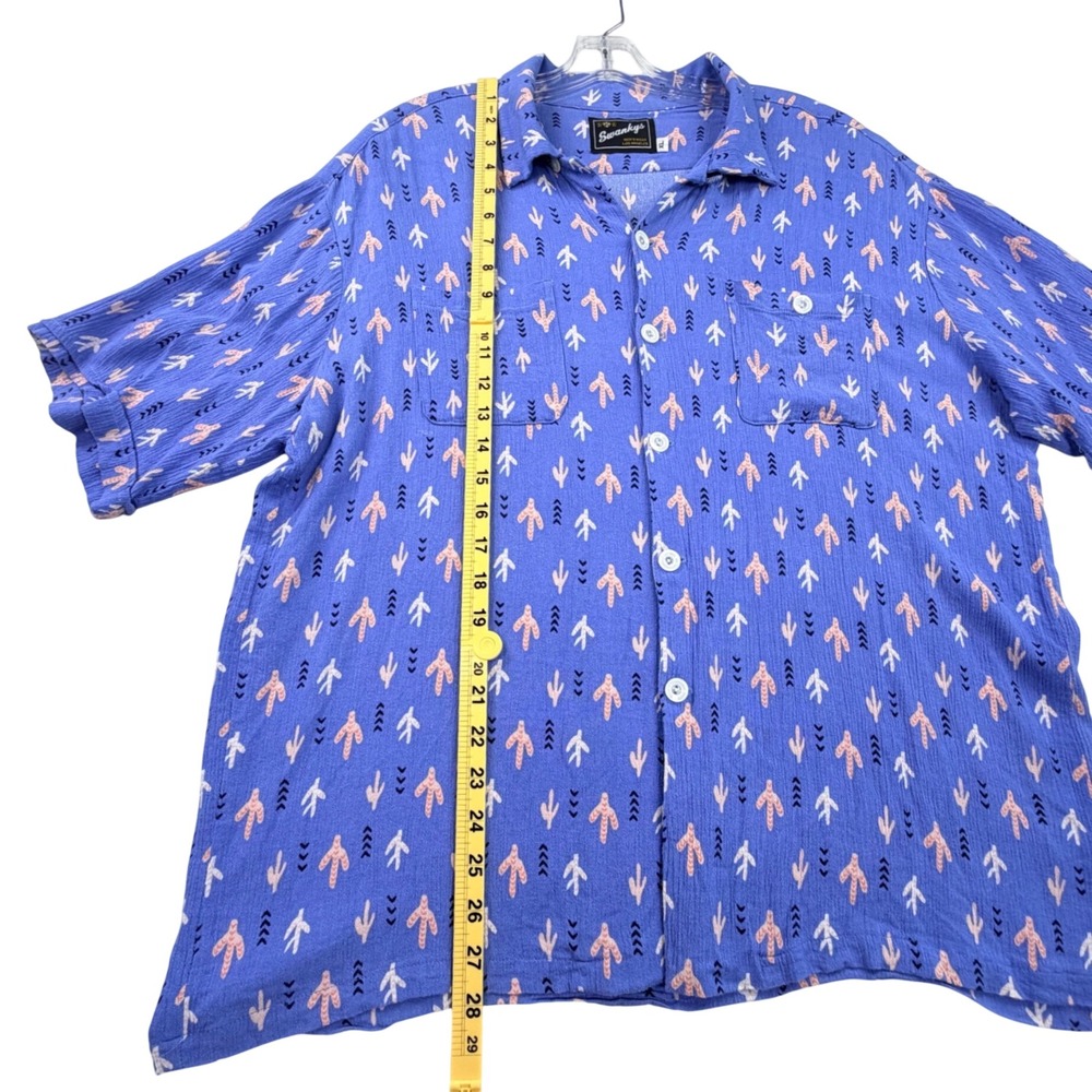 Swankys Crinkle Crepe Camp Shirt Men XL Blue Short Sleeve Pocket Boho Retro L.A. - Picture 9 of 11